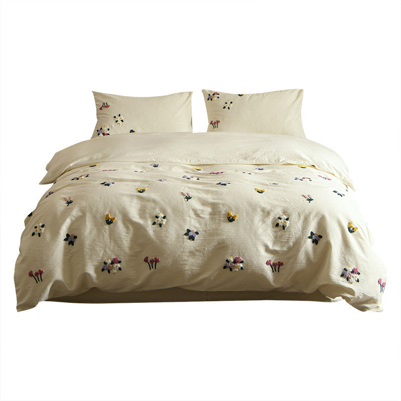 Bestickter tufted floraler Baumwoll-Bettbezug-Satz mit Kissenbezügen