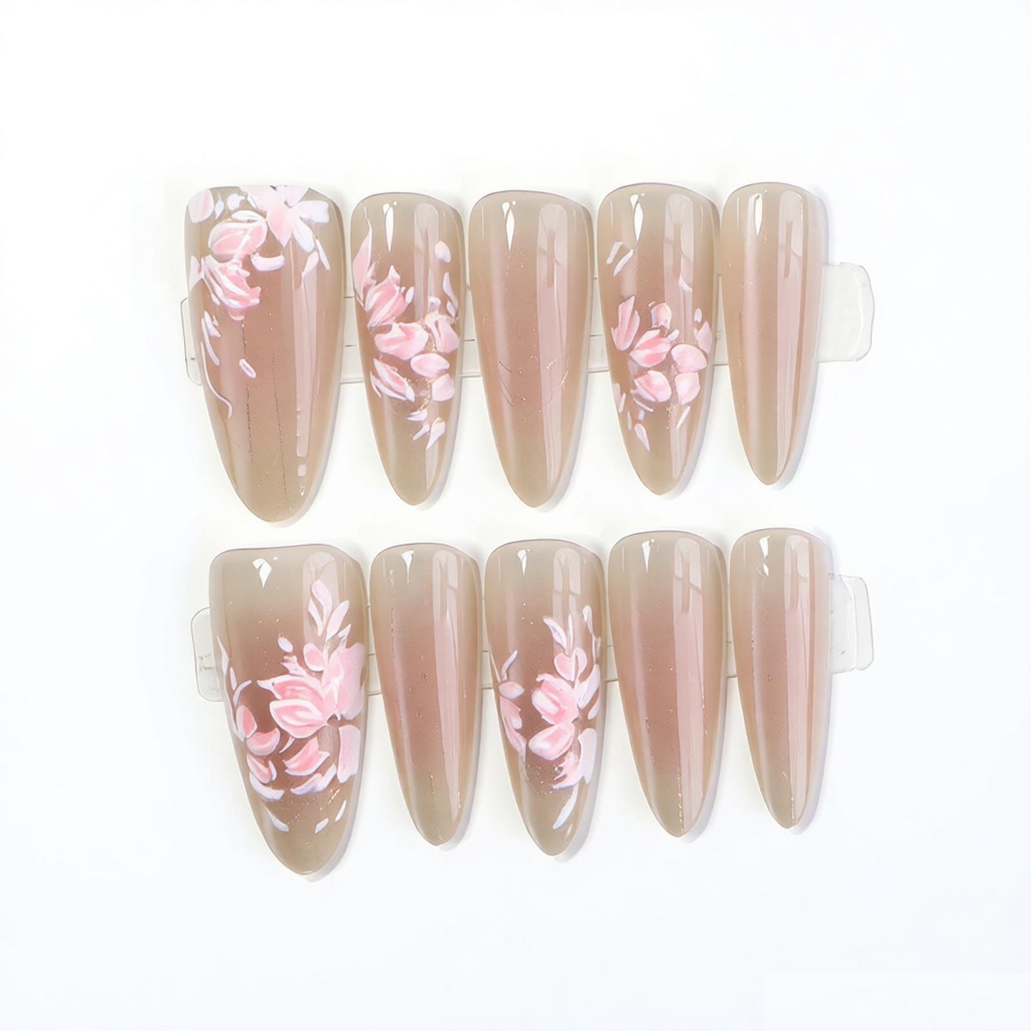 Elegantes Press-On-Nagelkunst-Set mit floralem Design Brehn