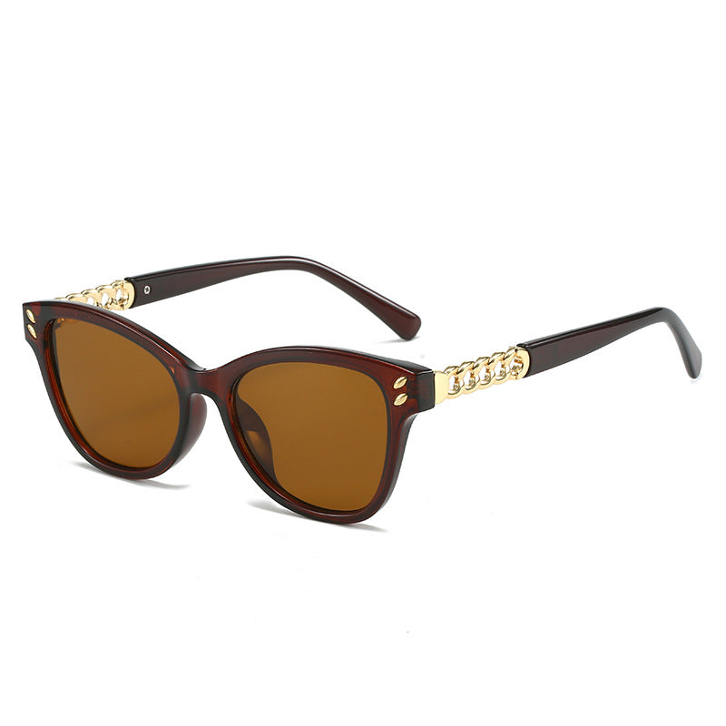 Damen modische Cat-Eye Sonnenbrille mit luxuriösen Kettenakzenten Brehn