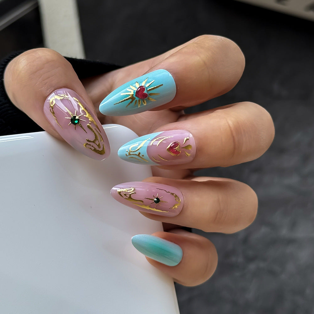 Künstlerisches Floral Verziertes Press-On Nagelset Brehn