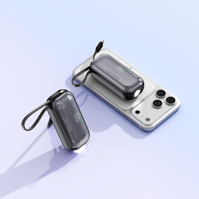 Tragbare Powerbank mit Integriertem Ladekabel und Led-Ladestandanzeige Brehn