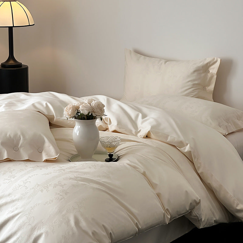 Premium-Bettbezug-Set aus Baumwollsatin mit tonalem Blumenjacquard und Knopfverschluss