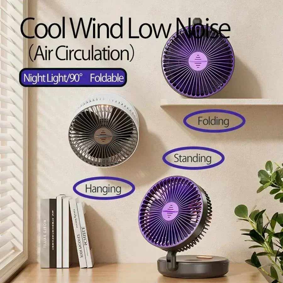 Unisex Einheitsgröße kompakt faltbarer wiederaufladbarer USB Typ C Schreibtischventilator mit verstellbarem Neigungswinkel und integrierter LED-Nachtlampe Brehn