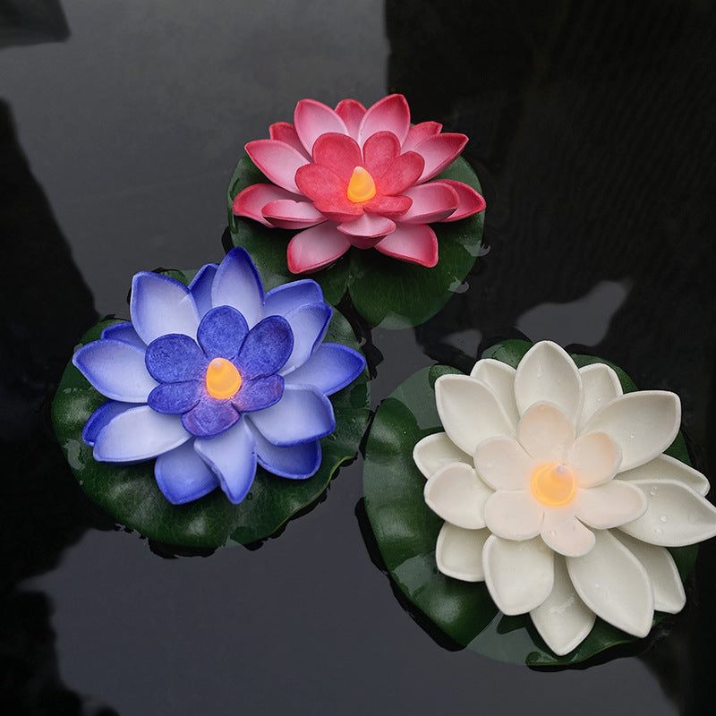 Schwimmende LED-Lotusblume Dekoratives Licht mit wasserdichtem Seerosenblatt-Boden