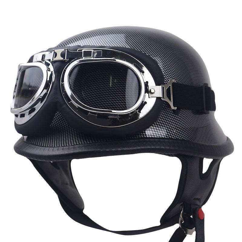 Vintage-Leder-Motorradhelm mit Goggles Brehn