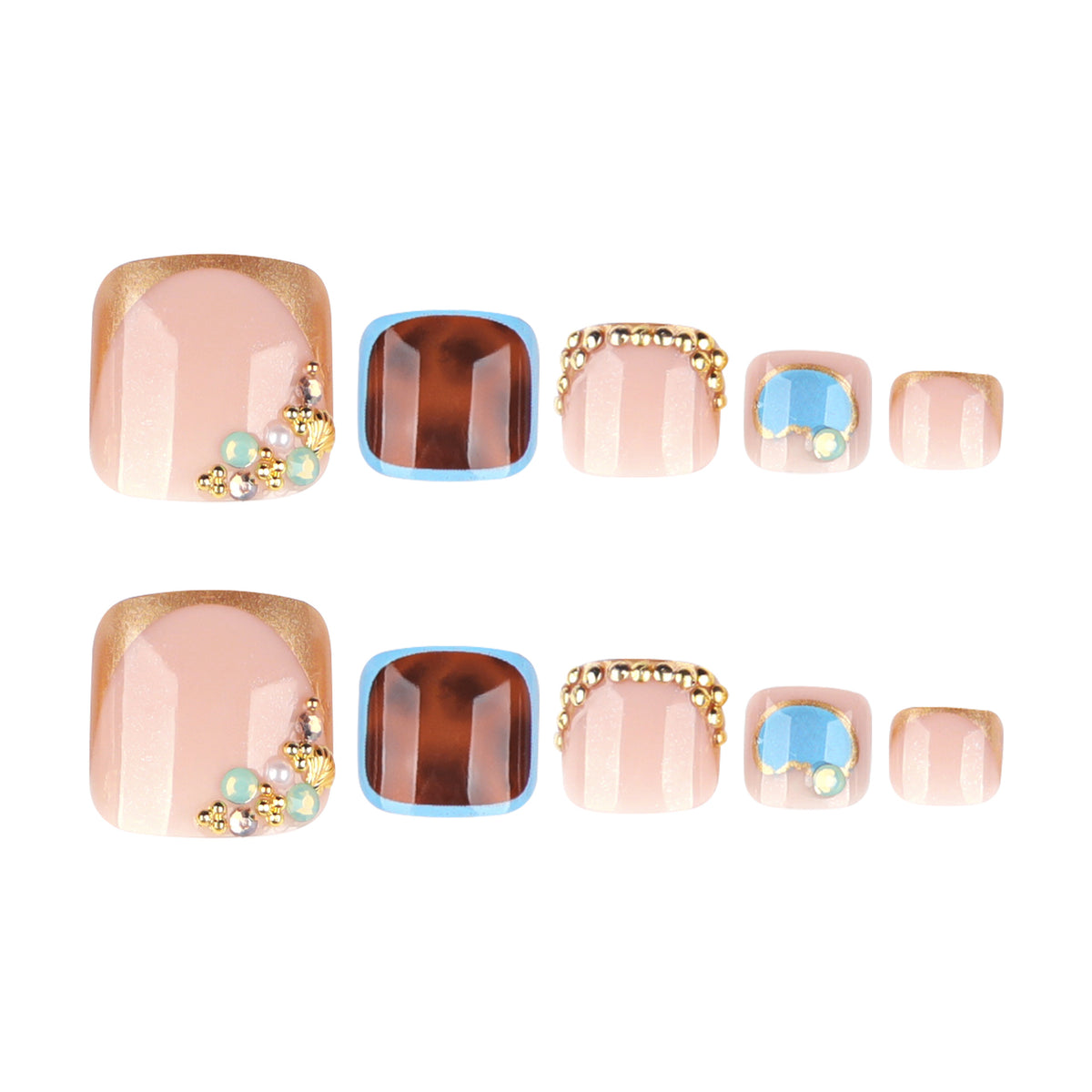 Kunstvolle Fußnagelkunst mit elegantem Gold-Design Brehn