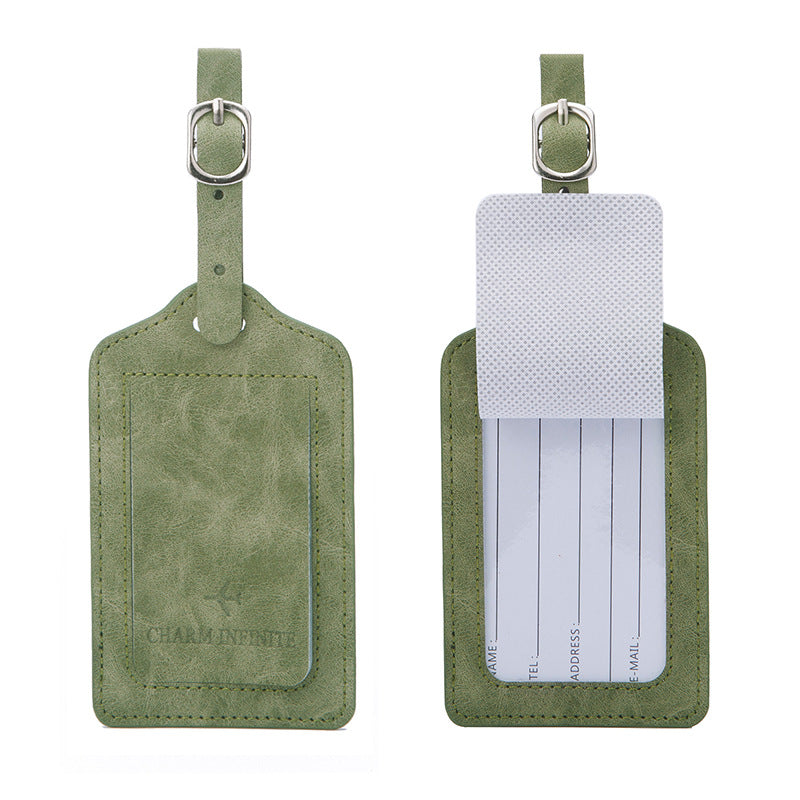 vintage Leder Gepäckanhänger mit transparenter ID-Fenster und verstellbarem Schnallenriemen Brehn