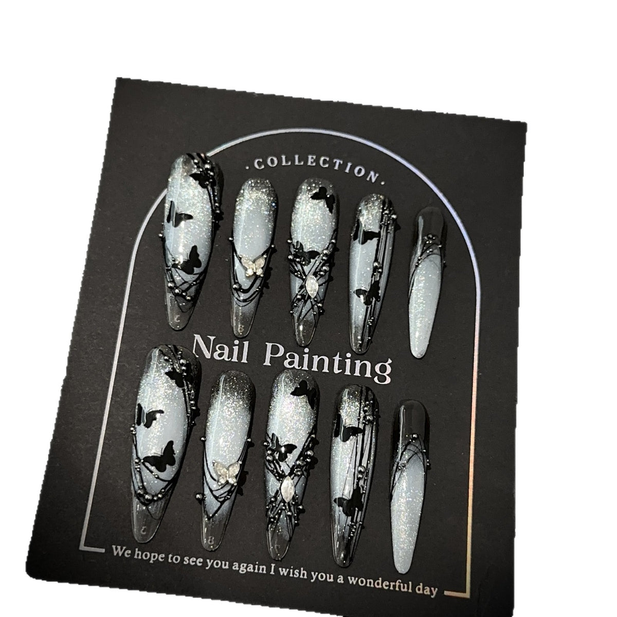 Künstlerisches Schmetterlingsverschönertes Press-On Nagelkunst-Set