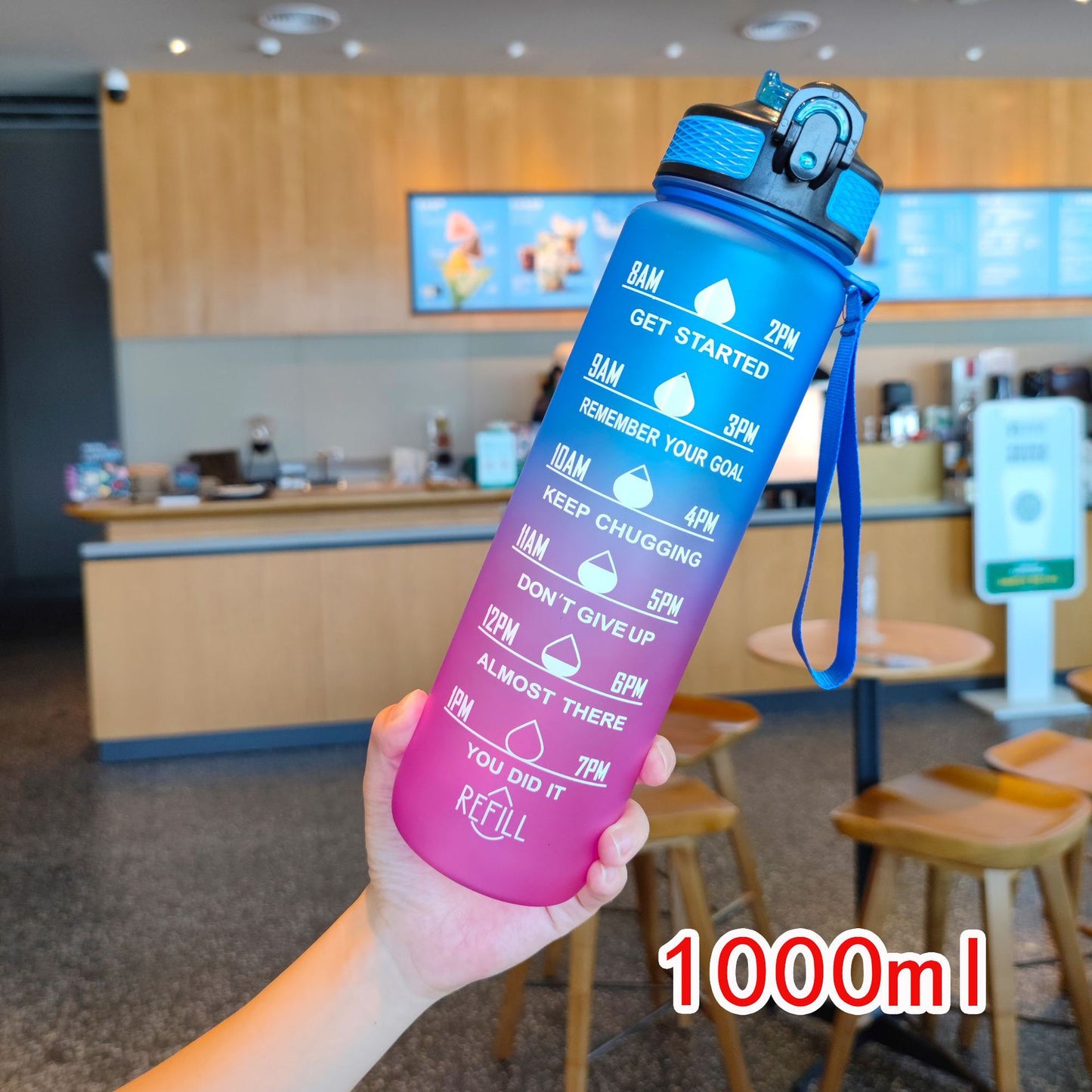 Damen motivierende Wasserflasche mit Zeitmarkierungen Brehn