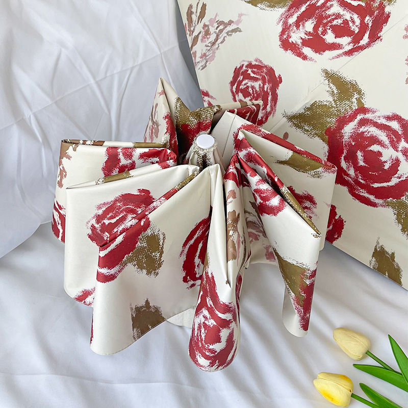 Damen Automatischer Faltregenschirm mit Blumenmuster Brehn