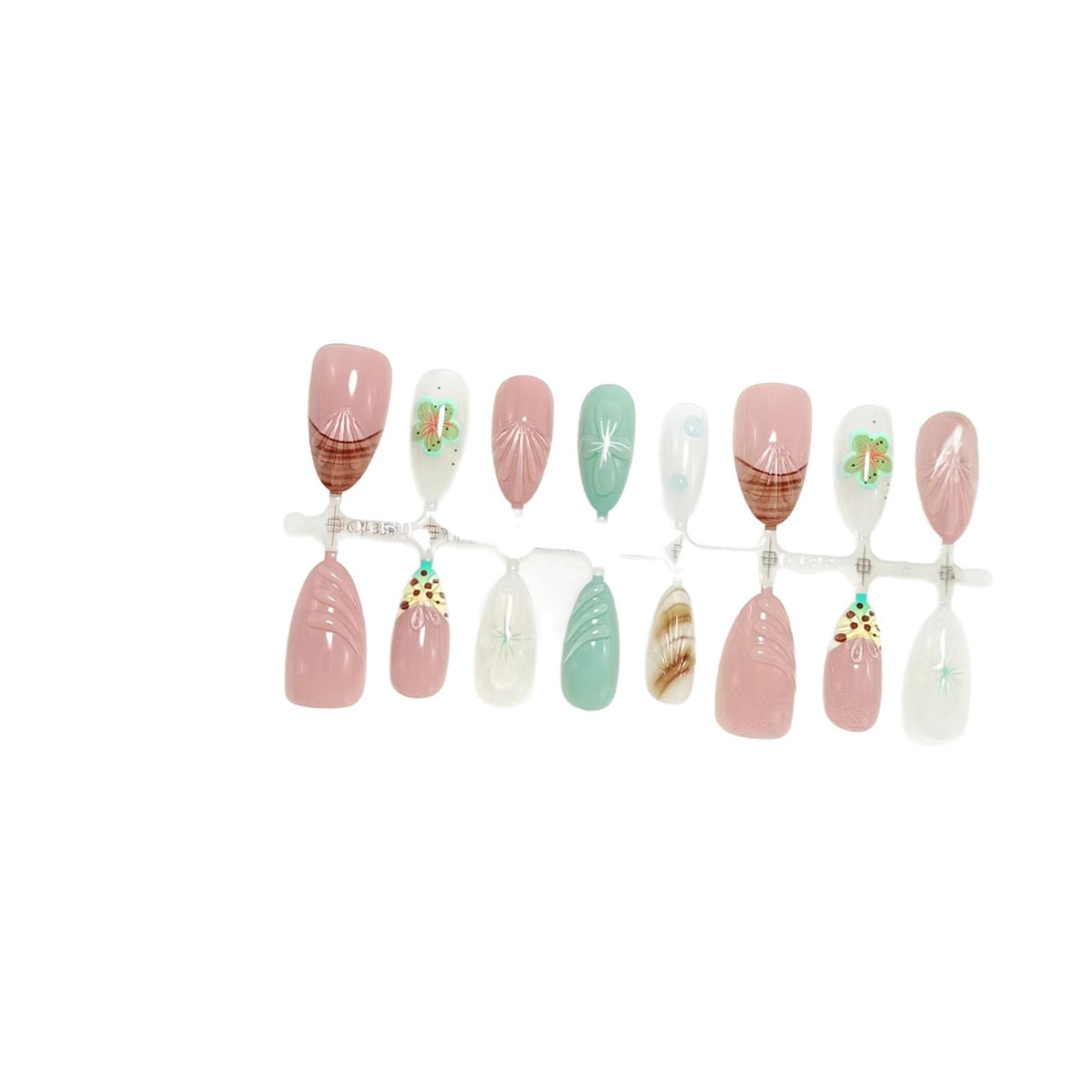 Kunstnagelset mit exquisiten floralen Designs und schimmernden Effekten Brehn
