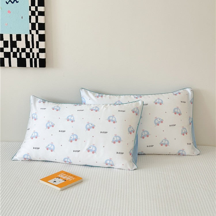 Kinder-Kissenbezug-Set aus Baumwollsatin mit Panda-Print und kariertem Design Brehn
