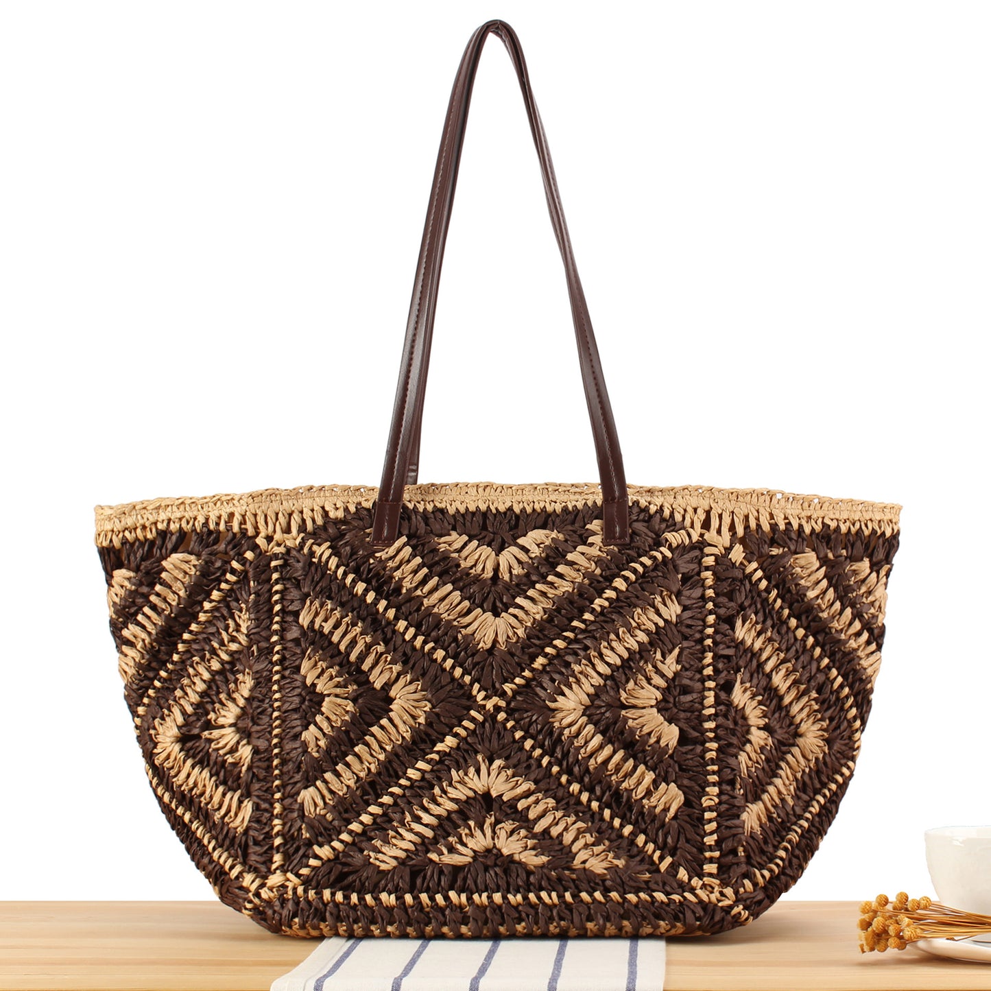 Designer Korbtasche mit Eleganten Ledergriffen Brehn