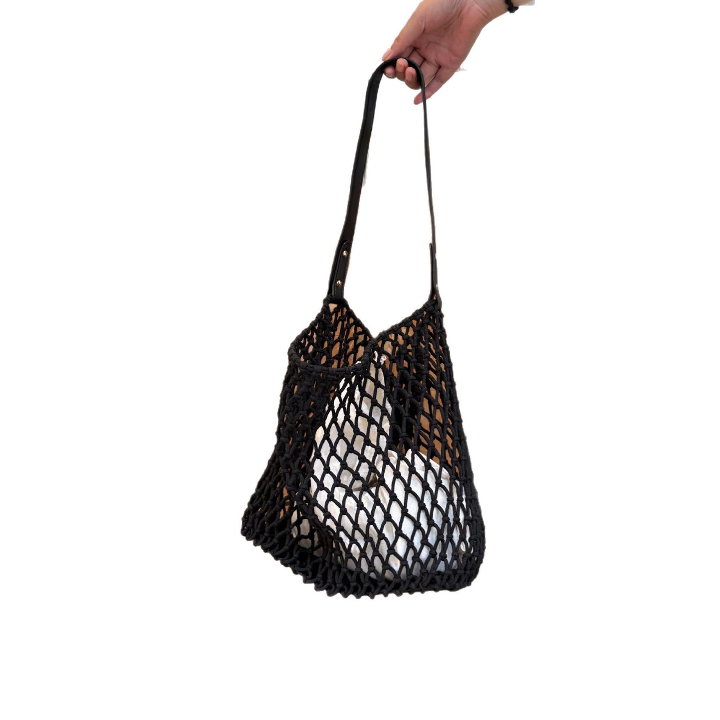 Elegante Netztasche mit Ledergriffen Brehn