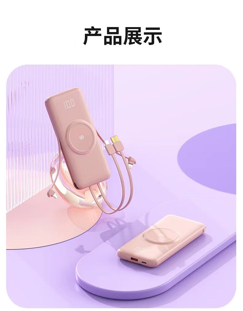 Tragbare Powerbank mit Kabelloser Ladefunktion und Integriertem Ladekabel Brehn