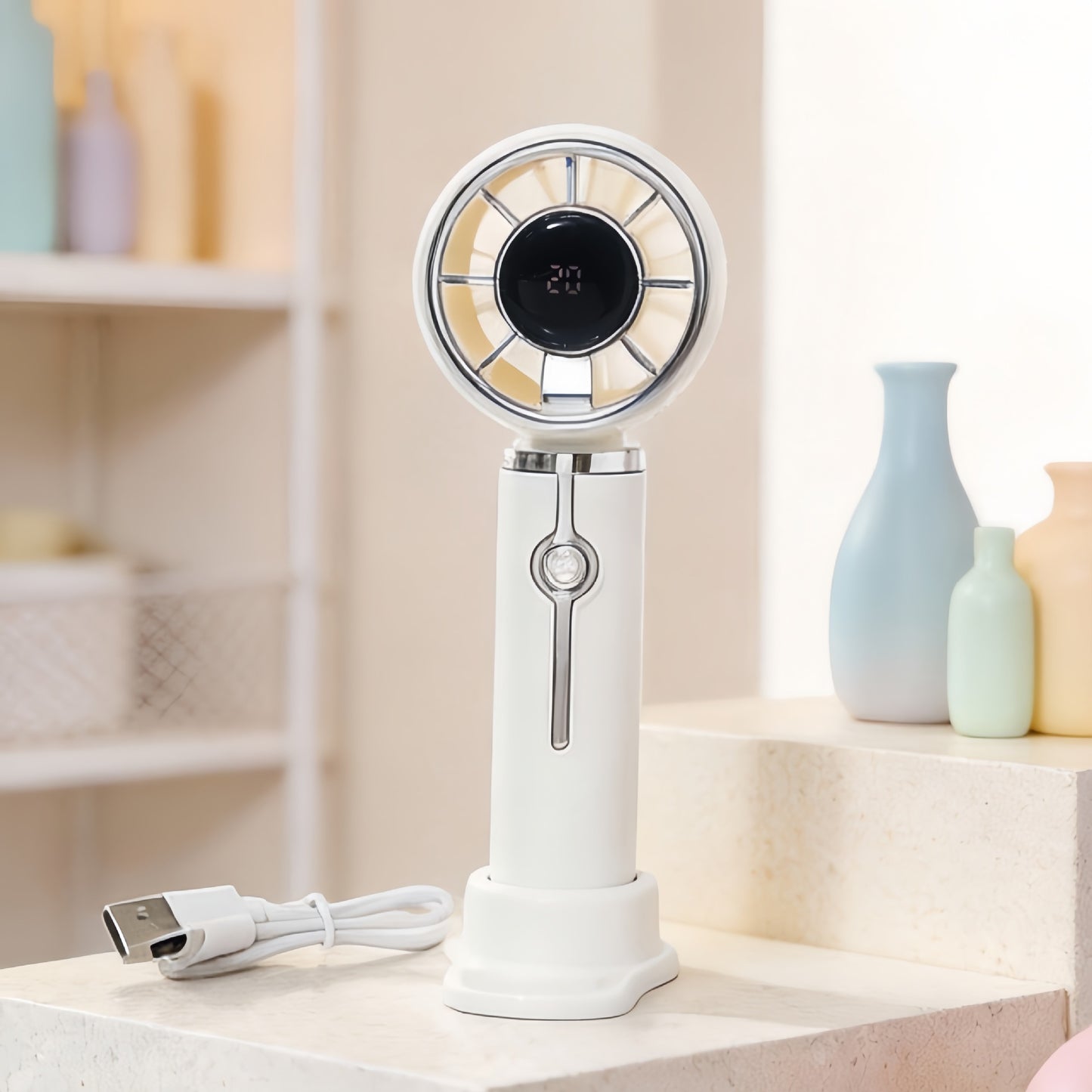 Damen Tragbarer Handventilator mit LCD-Temperaturanzeige und USB-Ladefunktion Brehn