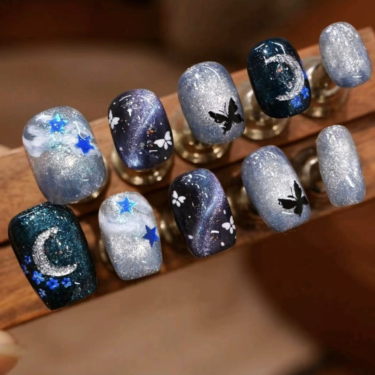 Künstlerische Sternenklare Nacht Press-On Nagelkunst Brehn