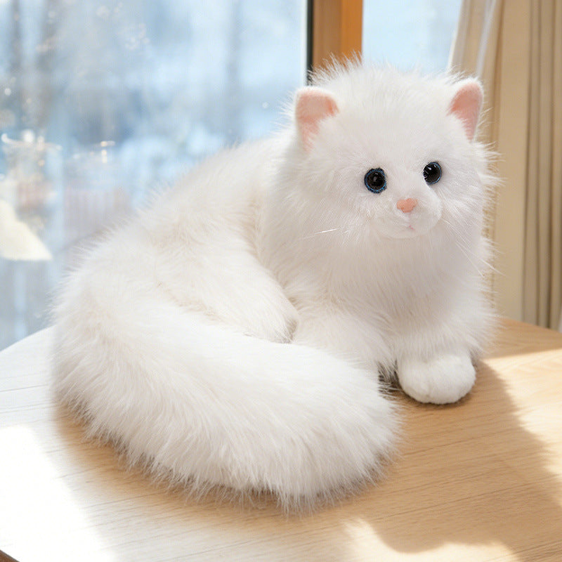 Realistische langhaarige Plüschkatze Dekoratives Kuscheltier mit übergroßem flauschigem Schwanz Brehn