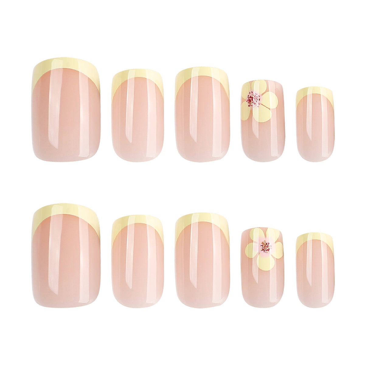 Kunstvolle French-Tip Nägel mit Blumenverzierungen Brehn