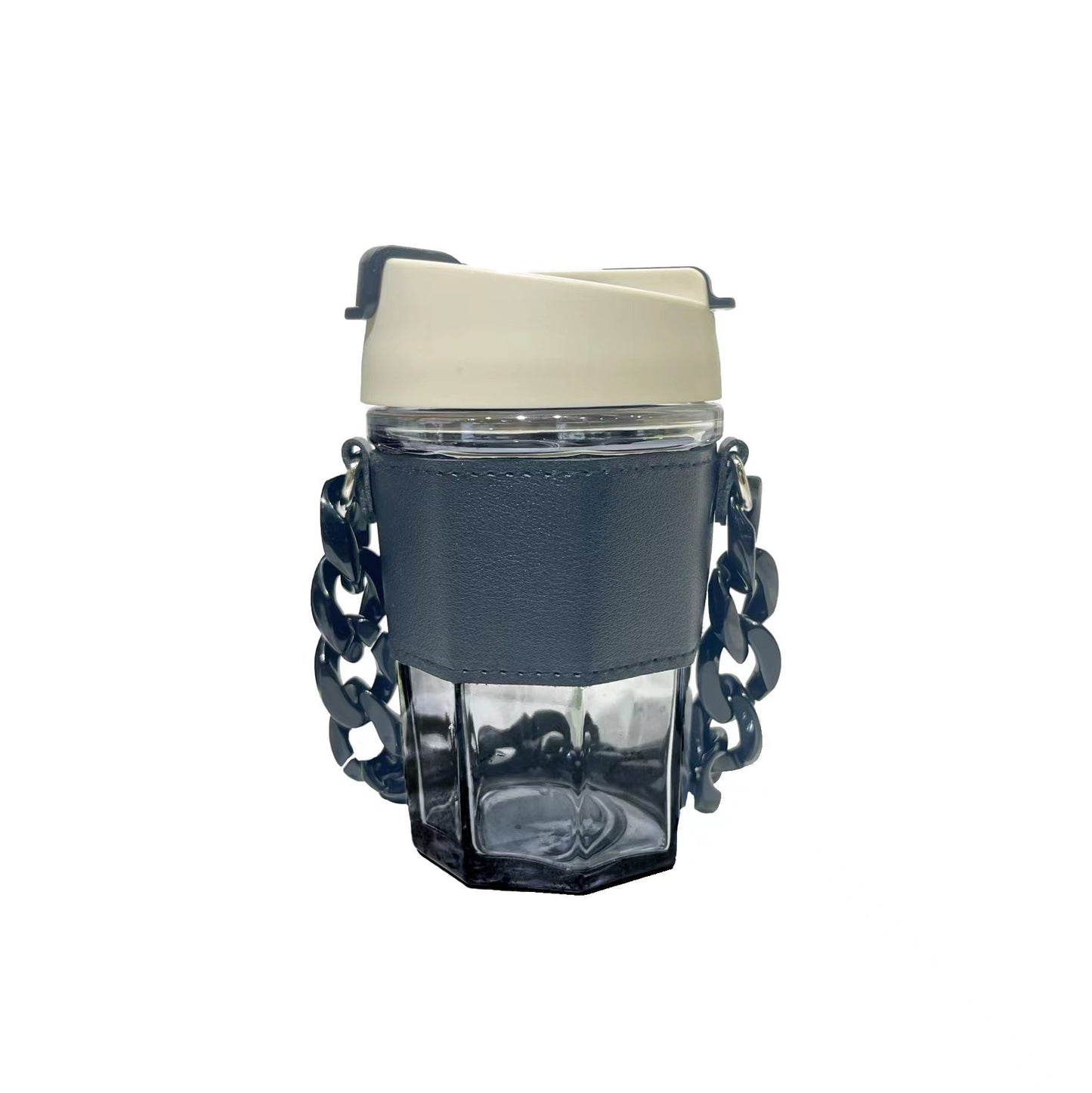 Damen trendiger Glasbecher mit Ketten-Tragegurt Brehn
