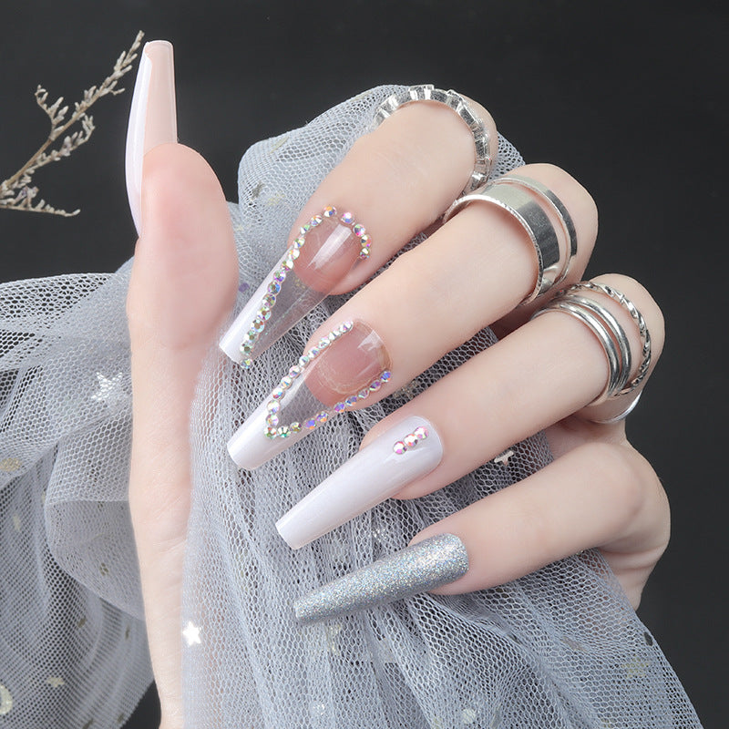 Rhinestone-verzierte lange Press-On Nägel Brehn