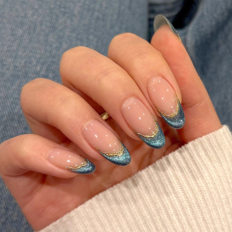 Künstlerische glitzernde French Tip Press-On Nägel Brehn