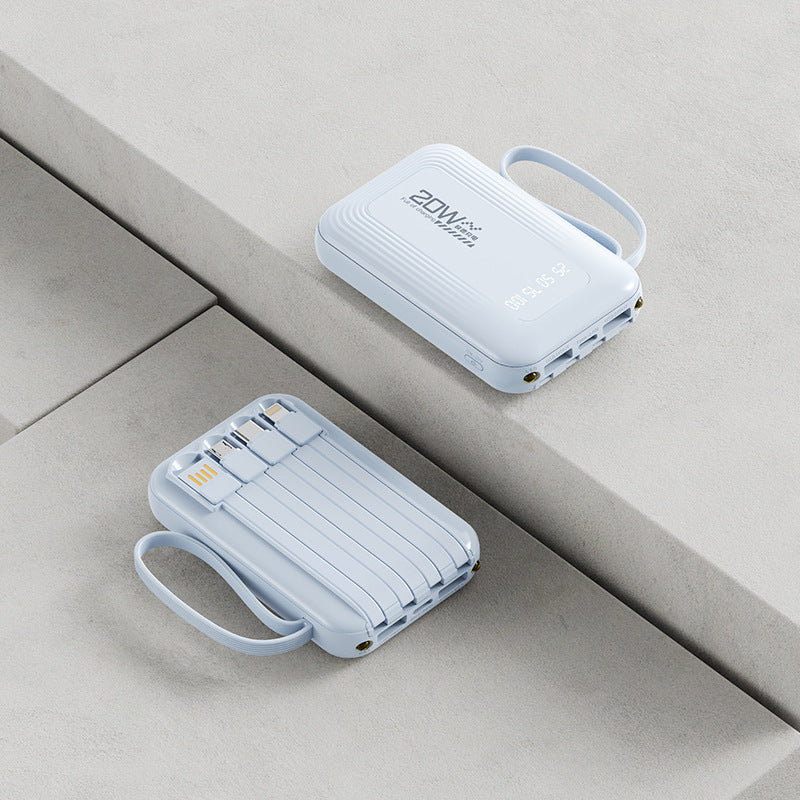 Tragbare Powerbank mit integriertem Kabelsystem und LED-Anzeige Brehn
