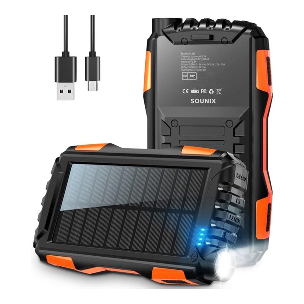 Solarbetriebene Powerbank mit LED-Taschenlampe und Robustem Gehäuse Brehn