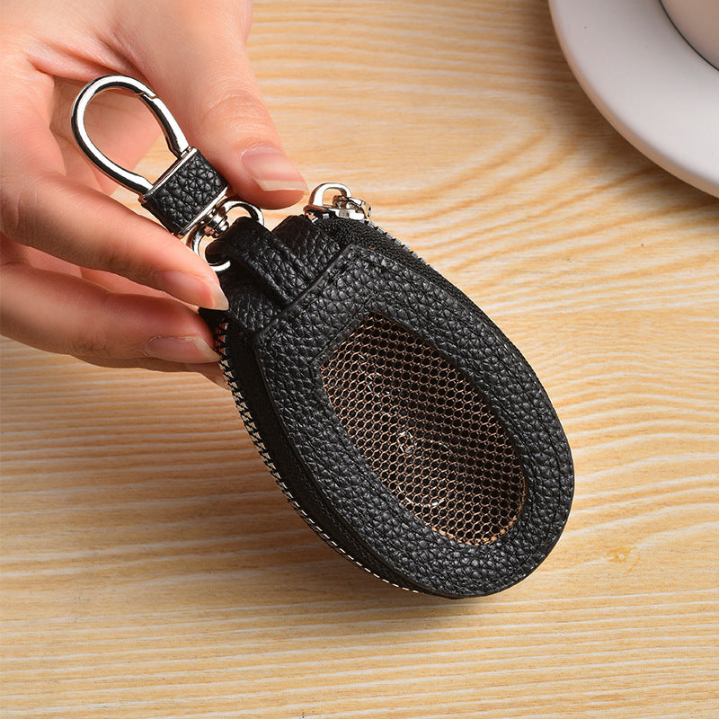 Texturiertes Leder-Münzfach mit Clip Brehn