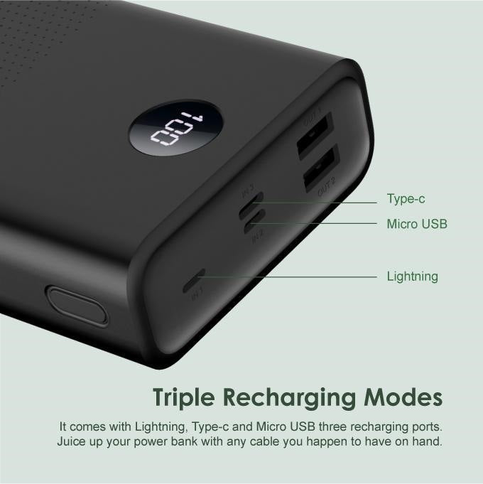 Hochleistungs-Dual-Port-Schnelllade-Powerbank mit digitaler Batteriestandsanzeige und USB-C-Passthrough Brehn