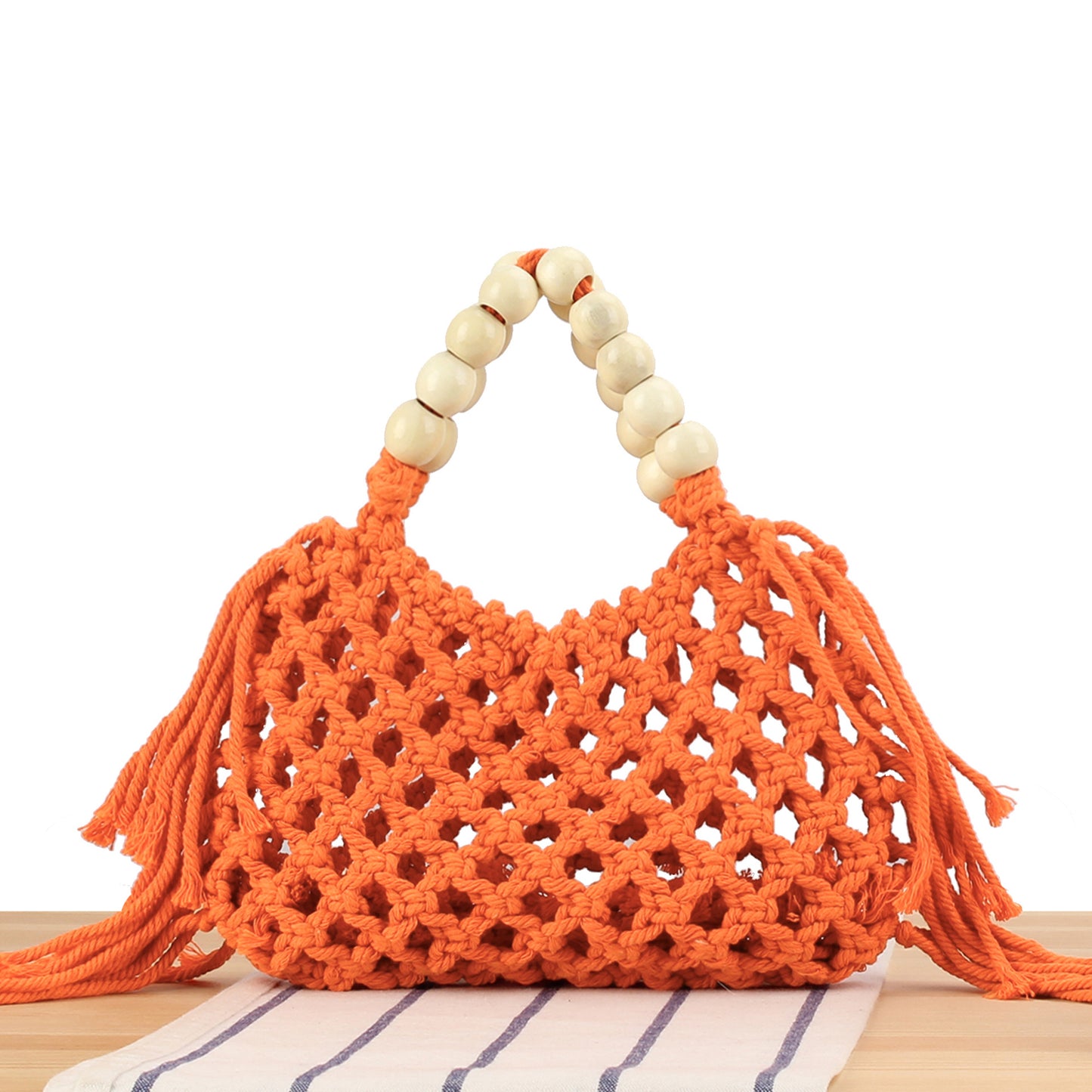 Makramee-Handtasche mit Holzgriffen Brehn