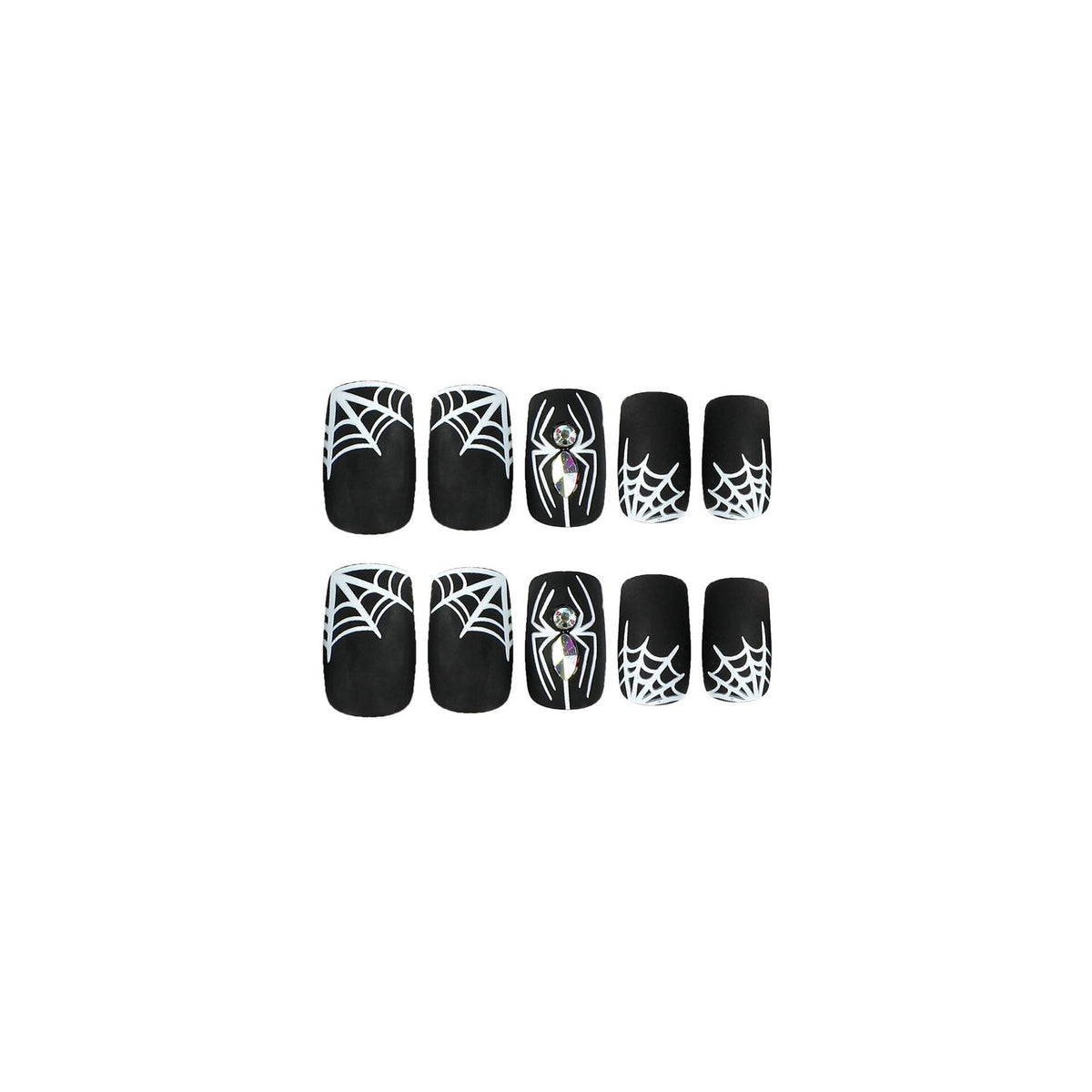 Kunstvolle Nagelverlängerungen mit Spinnen- und Spinnennetzdesign Brehn