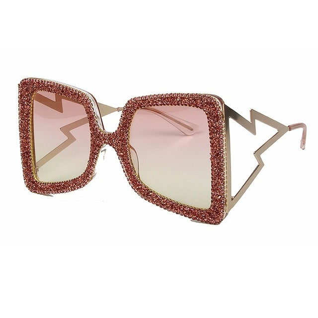 Damen übergroße Sonnenbrille mit glitzerndem Kristallrahmen Brehn