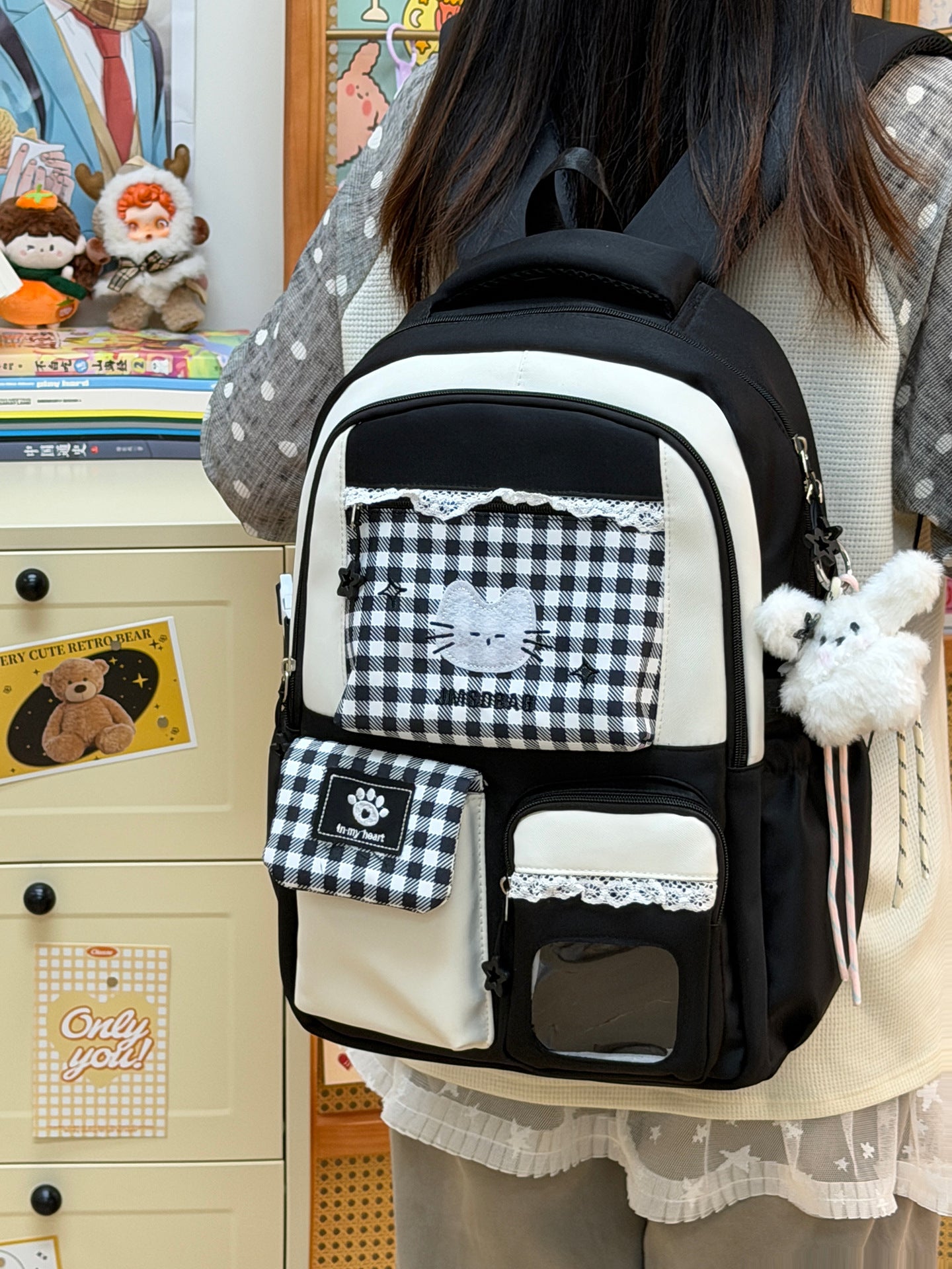 Anime-inspirierter katzenmotivierter Schulrucksack