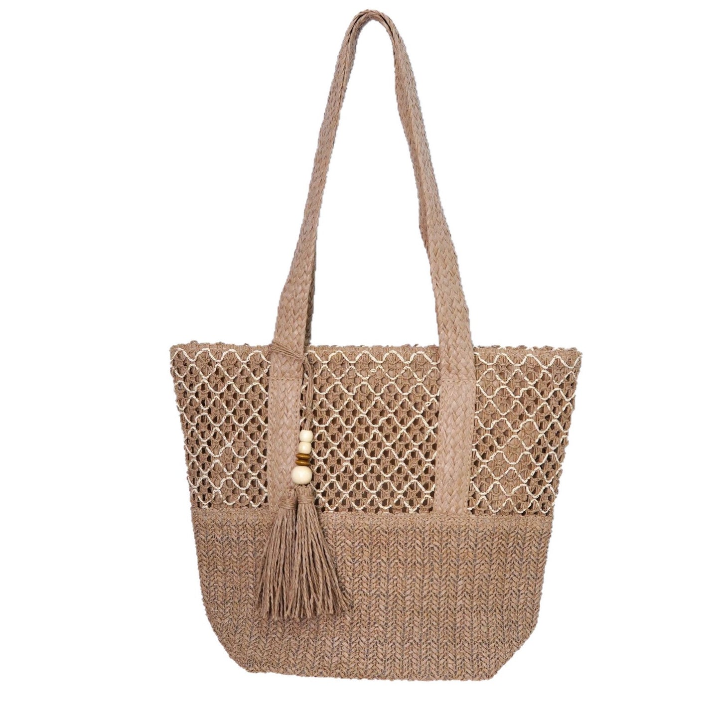 Strandtasche mit Netzstruktur und Quastendetails Brehn