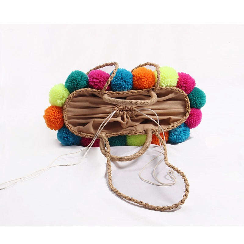 Damen Strandtasche mit bunten Pompons Brehn