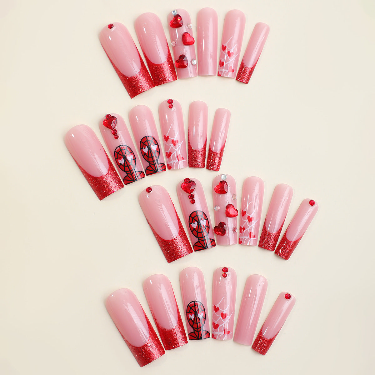 Luxus Press-On Nail Set mit glamourösen Herz- und Glitzerdesigns Brehn