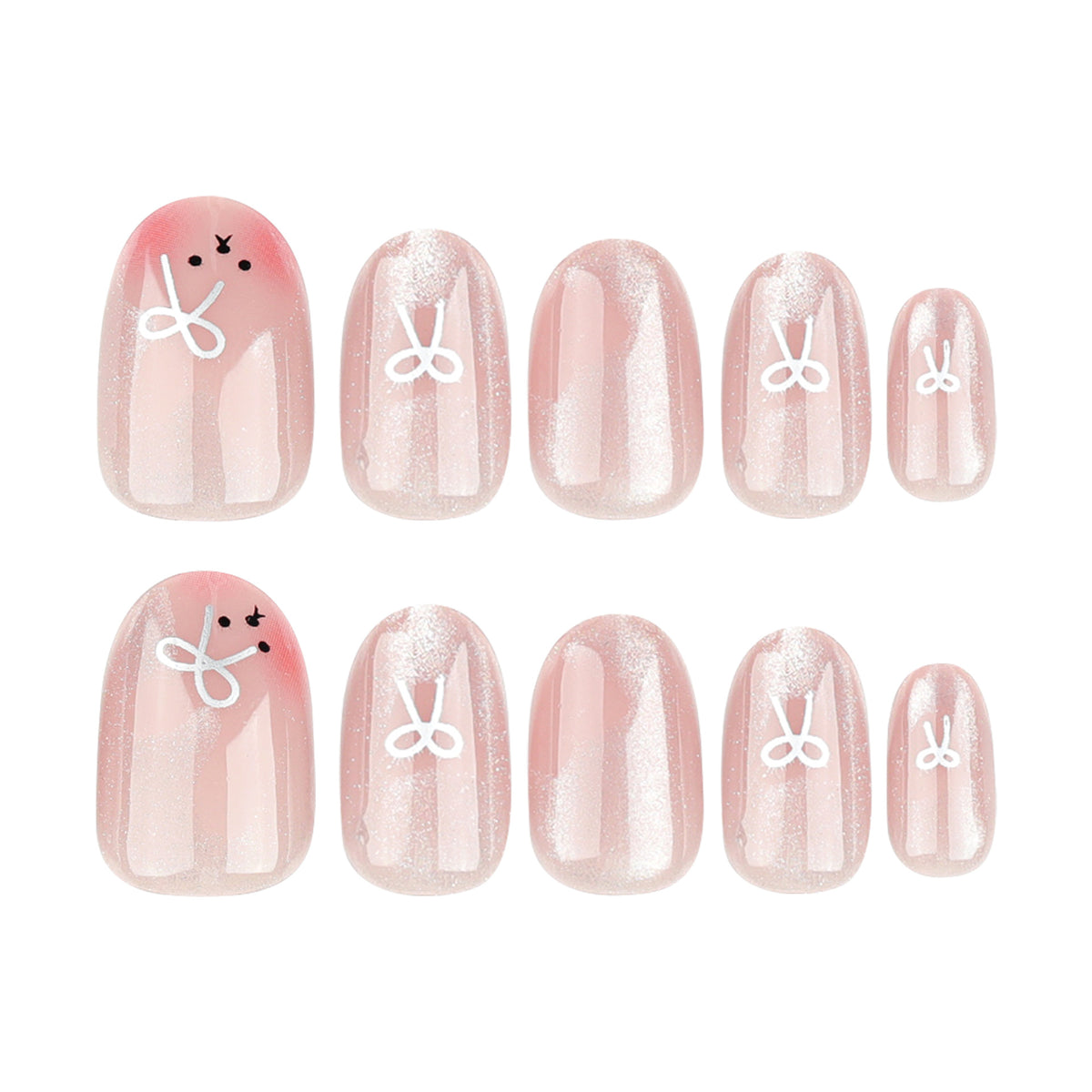 Künstliche Nagelverlängerungen mit niedlichem Hasen-Design und Herzen Brehn