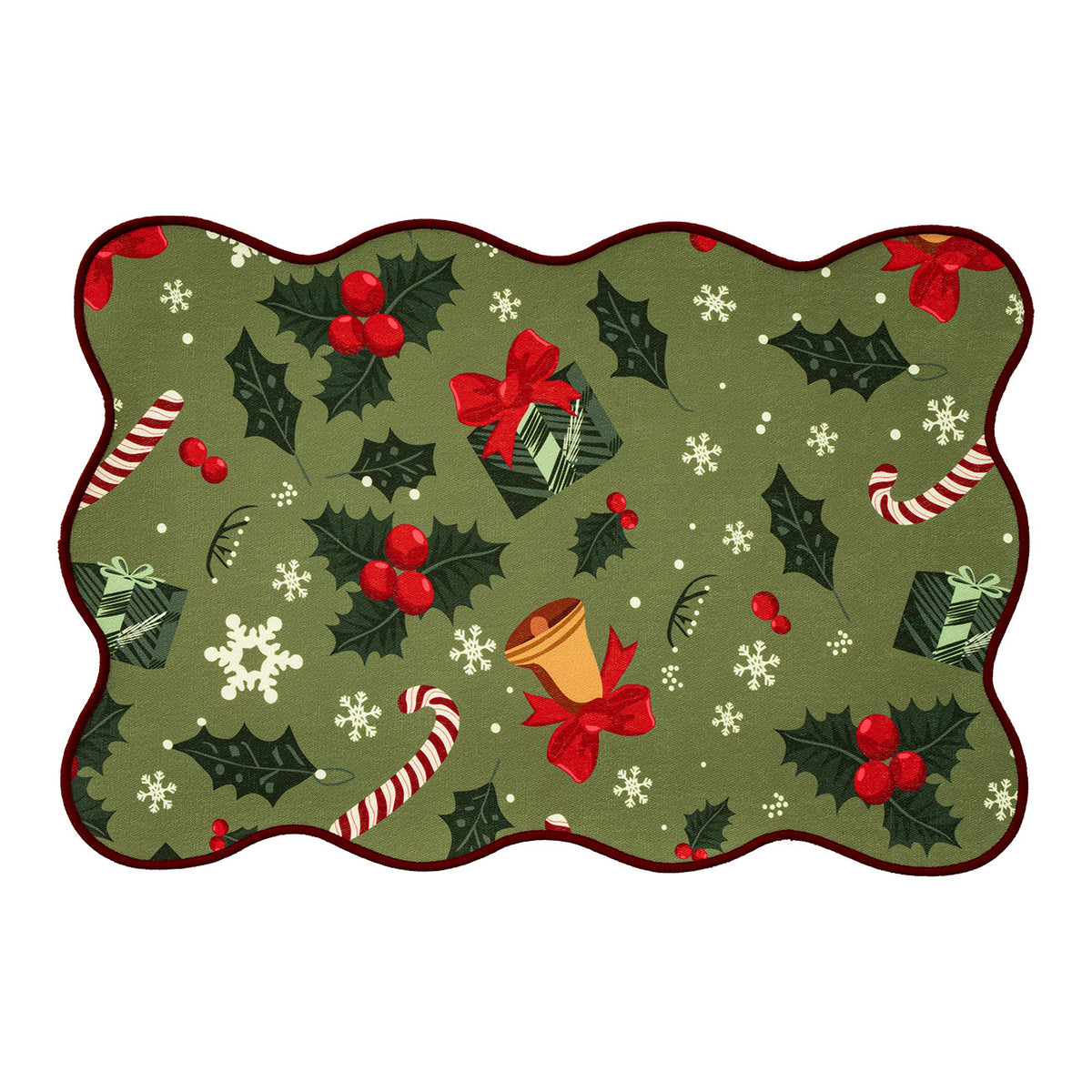 Weihnachtliches abwischbares Tischset mit gewelltem Saum und nostalgischem Santa‑Motiv Brehn