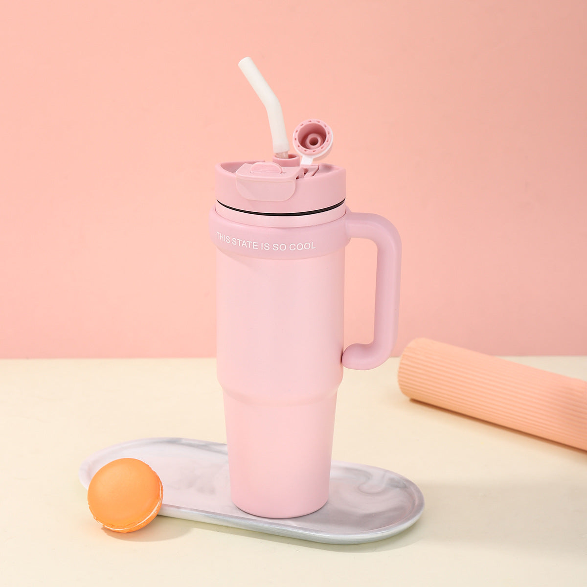 Unisex Trinkbecher mit integriertem Strohhalm Brehn