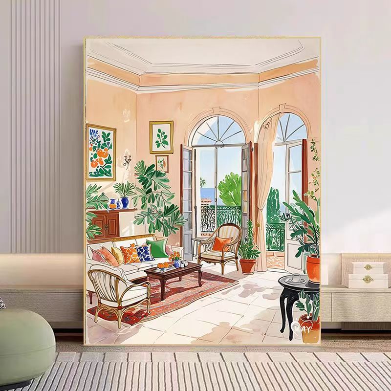 Gemütlicher Wohnzimmer Aquarell Kunstdruck Brehn