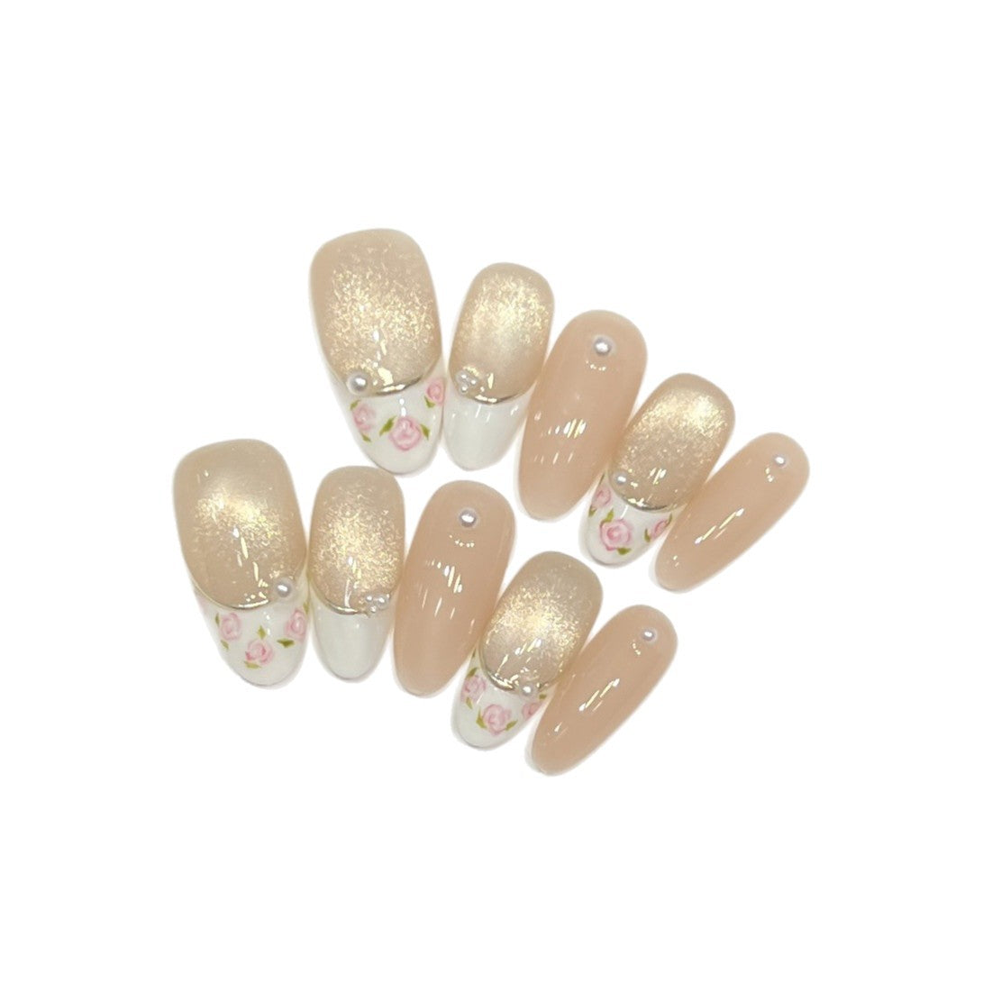 Glitzerndes Floral Press-On Nail Set Brehn