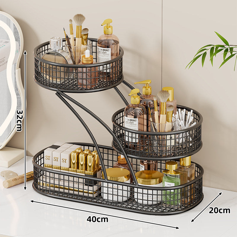 Dreischichtiger Mesh-Vanity- und Arbeitsplatten-Organizer mit integriertem Taschentuchslot und Metallgitterkörben