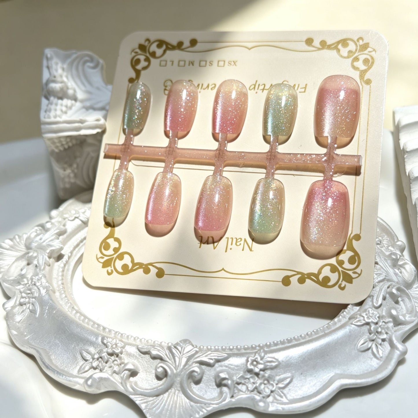 Iridescent Glitter Press-On Nagelspitzen Brehn