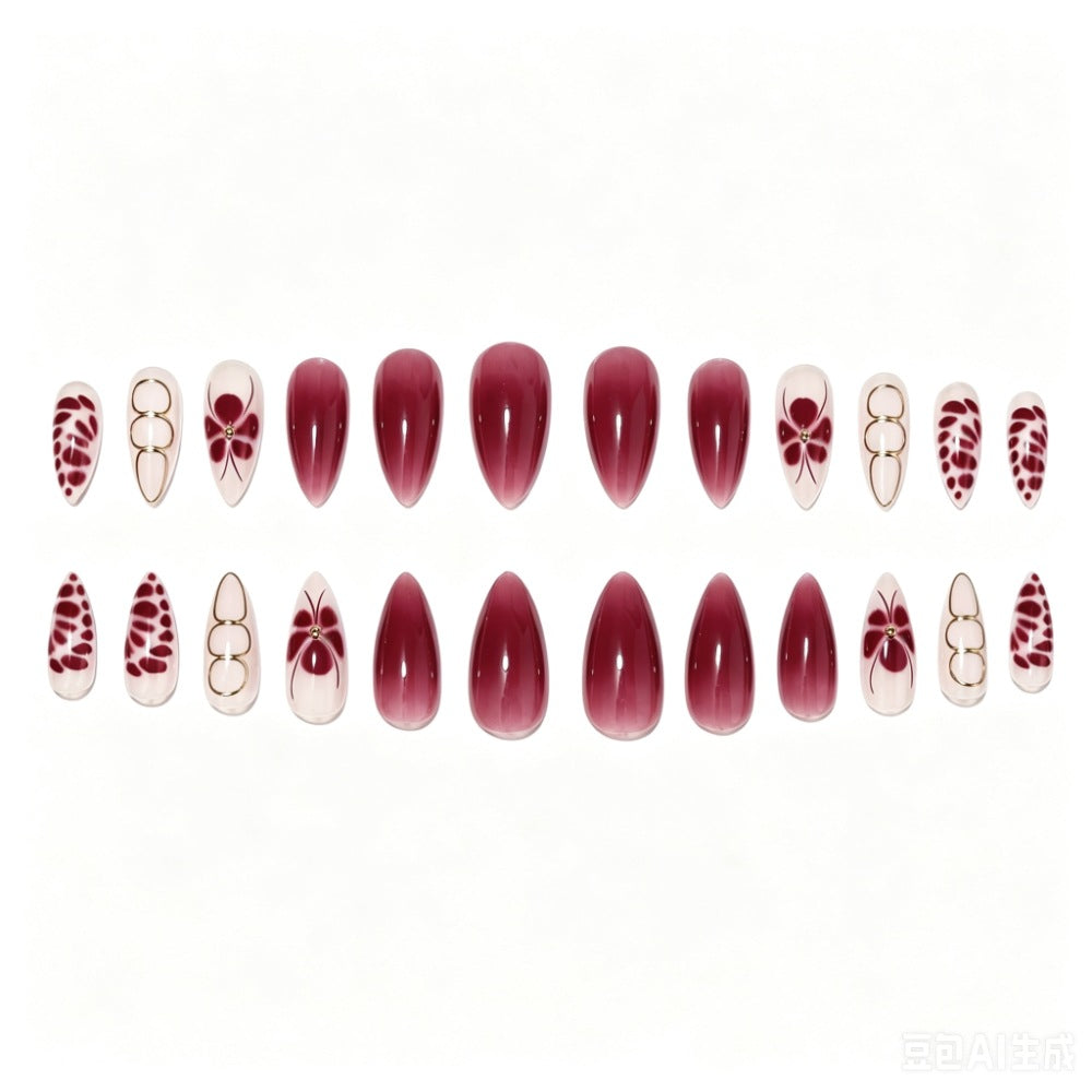 Künstlerisches Press-On Nagelset mit floralen und Ombre-Designs Brehn