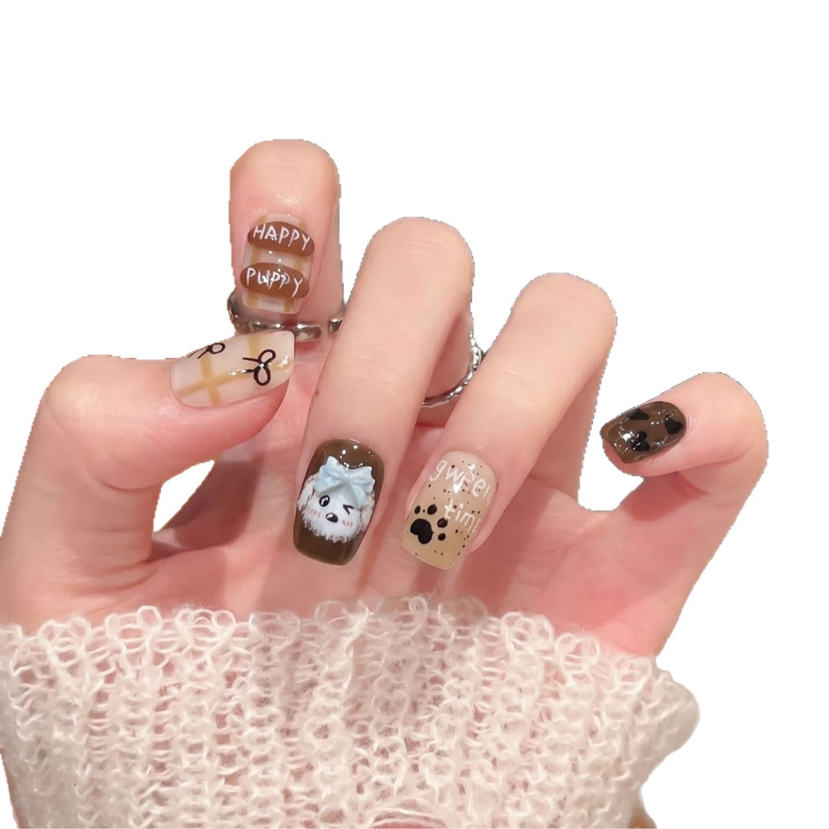 Verspielt Cartoon-Hund-Themen Press-On Nagelkunst Set Brehn