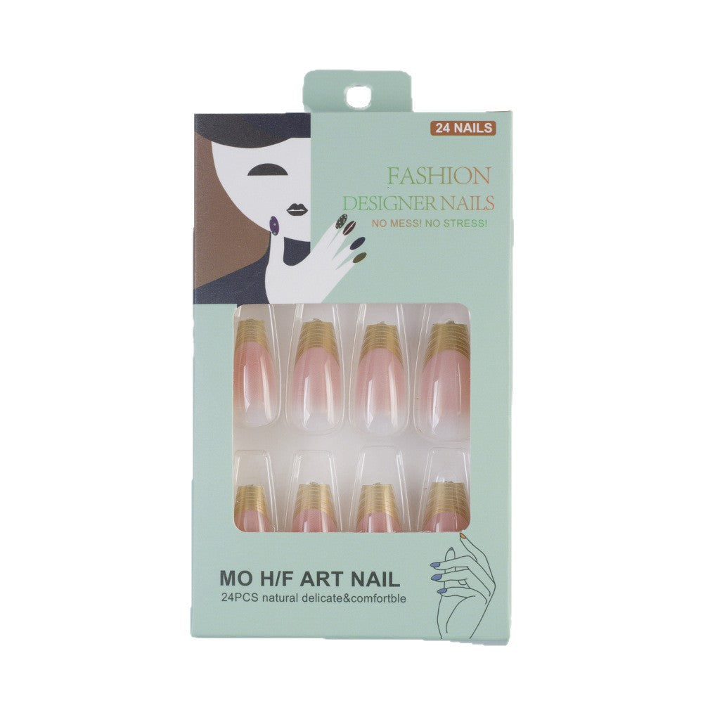 Kunstnagel-Set mit elegantem Ombre-Design und goldenen Akzenten Brehn