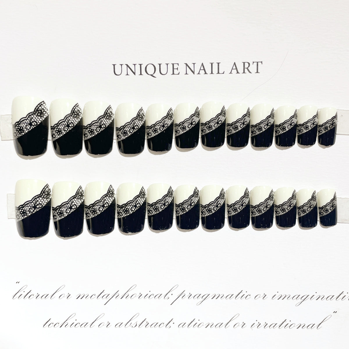 Elegantes Spitzen- und Farbblock Press-On Nail Set