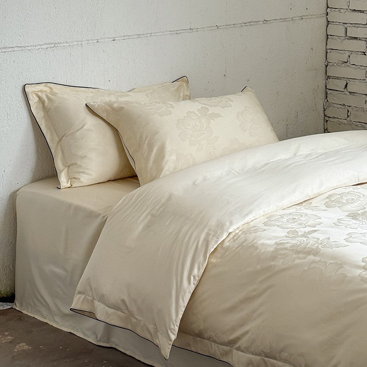 Satin-Bettbezug-Set mit dezentem Ton-in-Ton Blumenjacquard