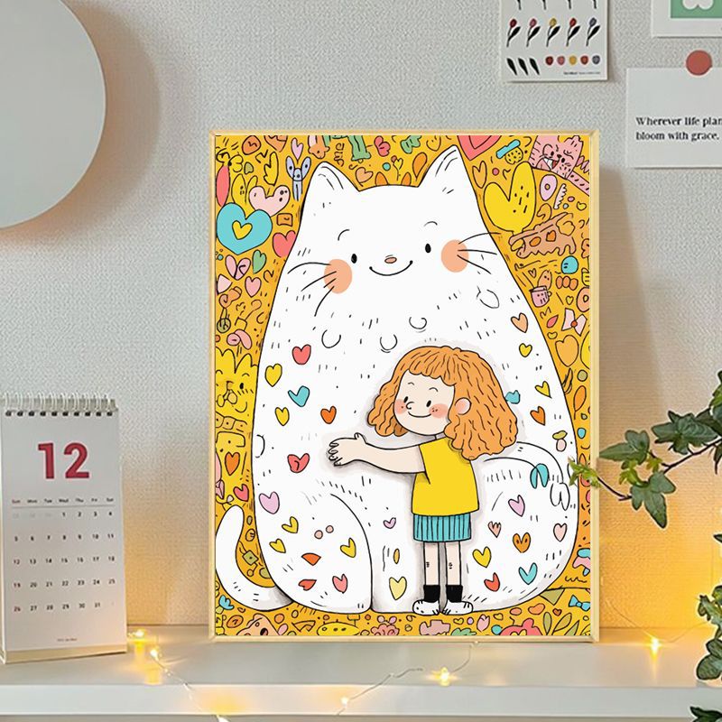 Verspielte Katzen- und Mädchenillustration Leinwandkunst Brehn